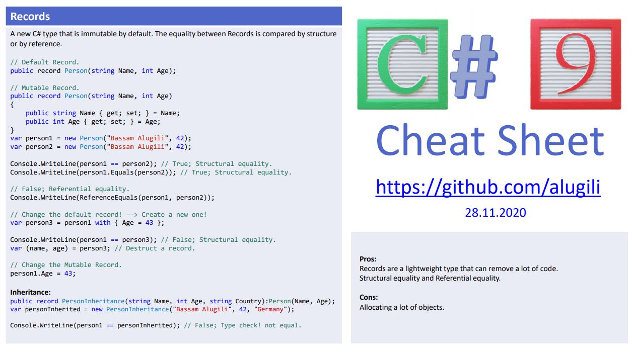 C# 9 CheatSheet